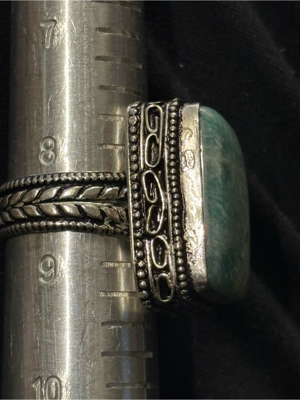 Sterling Silver Rectangular Green Amazonite Ring - Picture 2 of 6